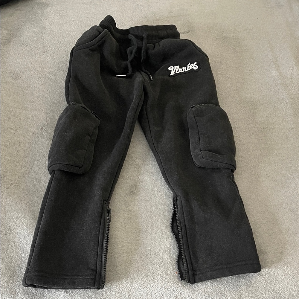 Kids Black Joggers with (4 Pockets/2 Zip) Drawstring Waist Zip Ankle No Damage